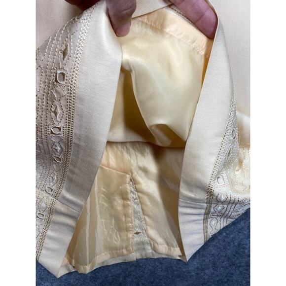 Talbots Dress Womens 8 Yellow Pure Silk Short Sleeve Embroidered Hem Vintage - Picture 11 of 12